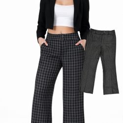 Anne Klein Wide Leg Plaid Trousers 