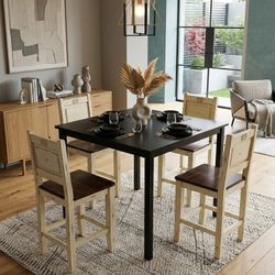 Set of 4 Hillsdale Counter-Height Chairs & Black Counter-Height Table Country Cottage, Farmhouse, French Provincial, Boho, Eclectic
