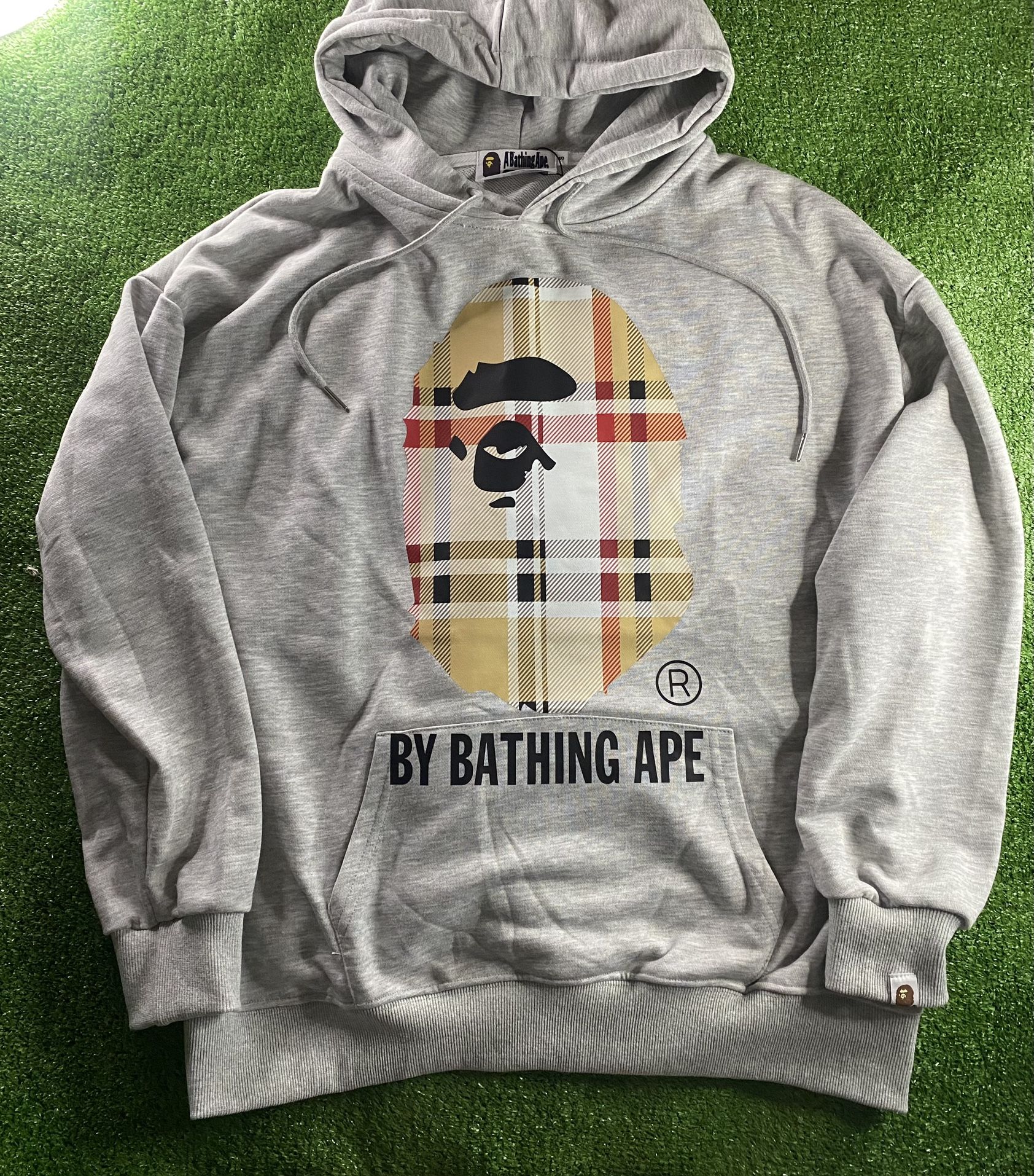 essential grey burb bape hoodie