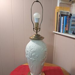 Lenox Porcelain & Brass Floral Embossed Table Lamp
