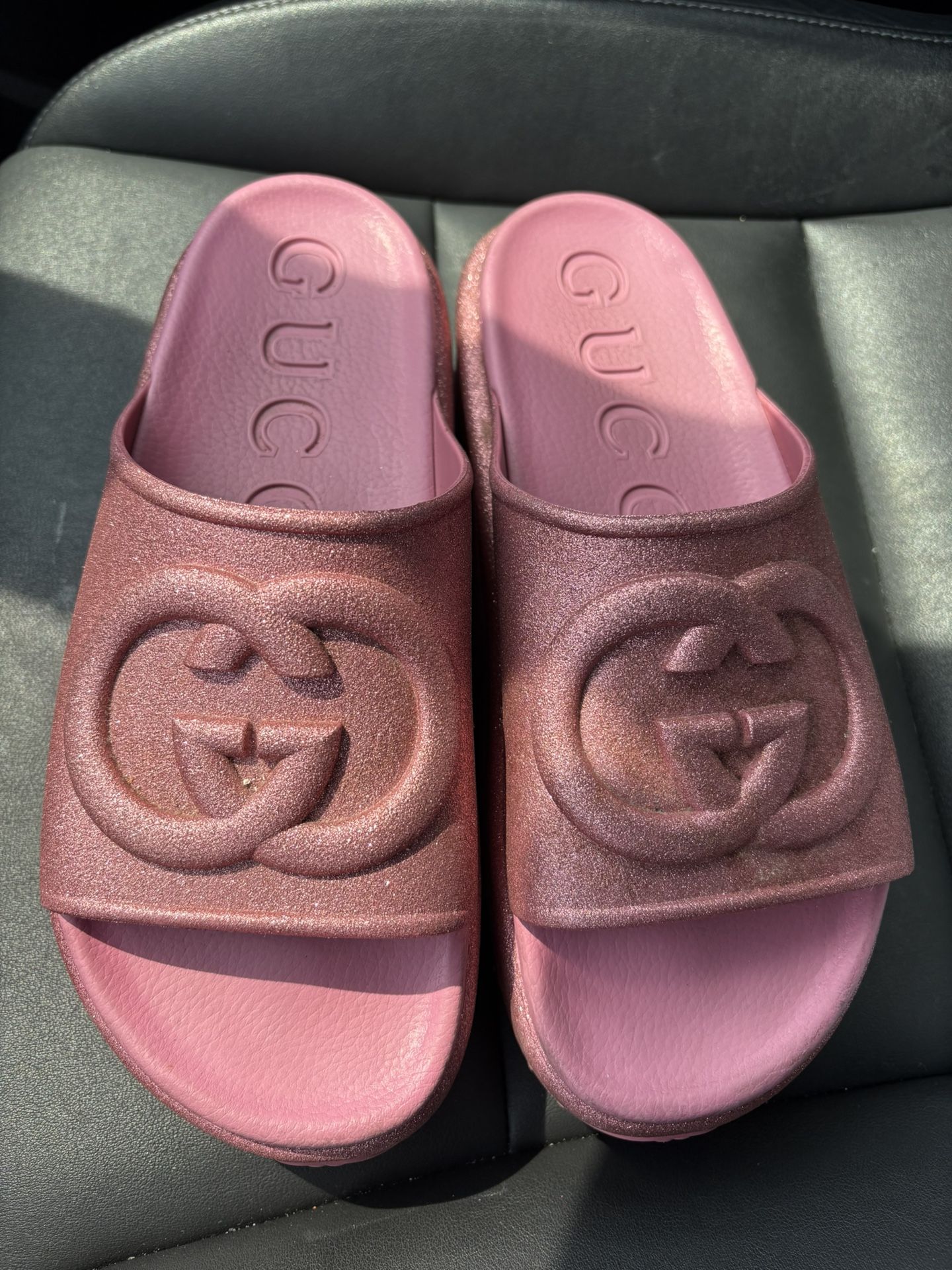 Women’s Pink Glitter Gucci Platform Slides