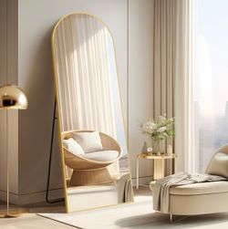 Full-Length Arched Floor Mirror Gold Frame