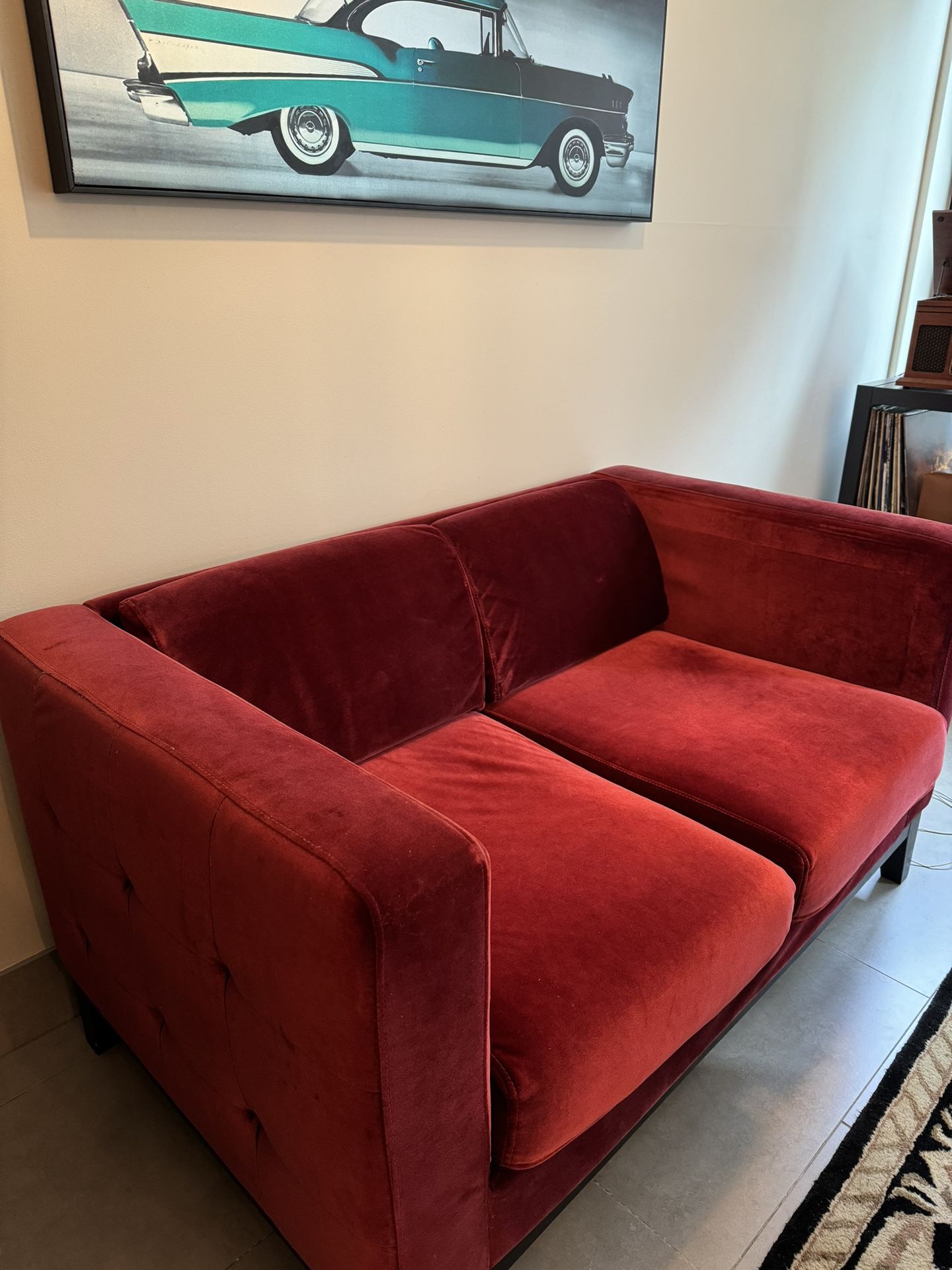 Red Velvet Loveseat & Accent Chair