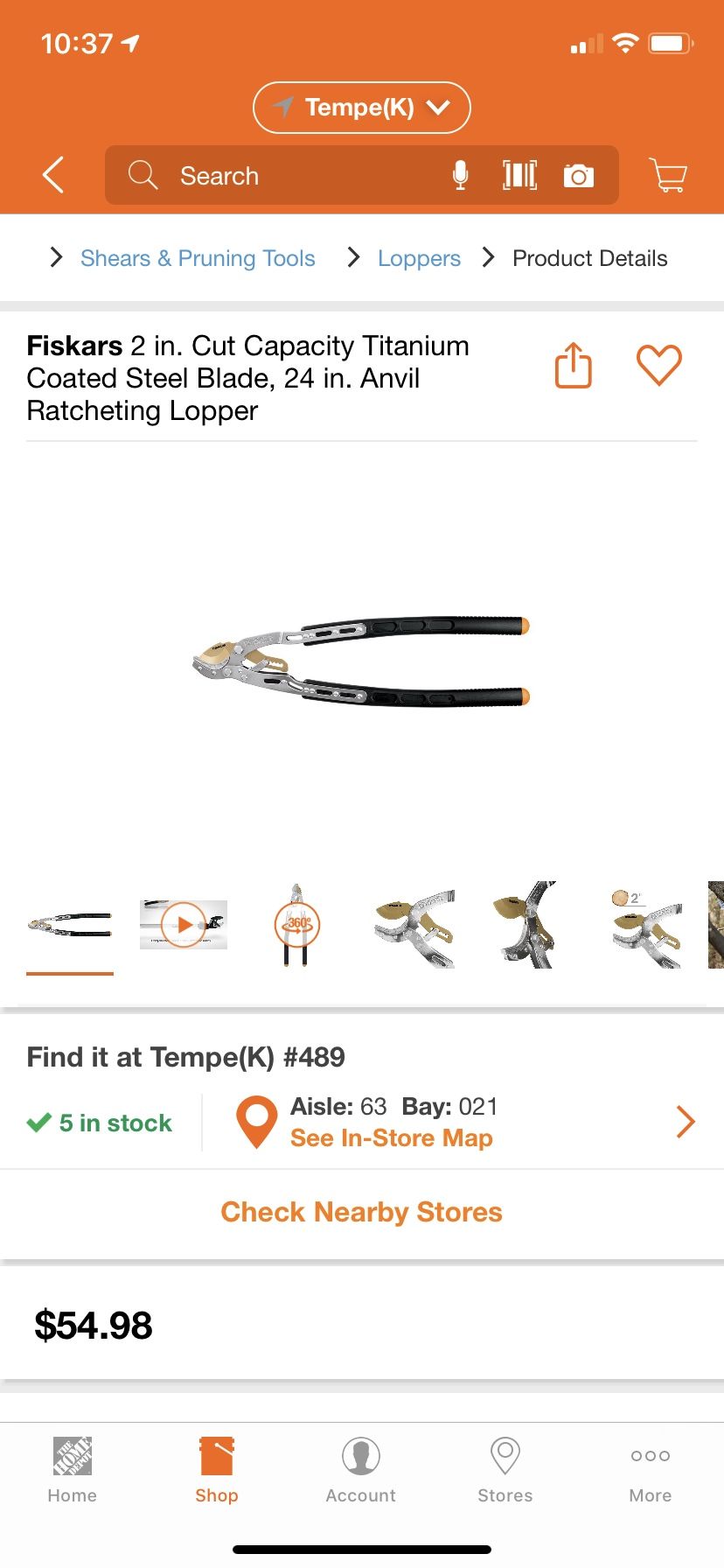 Fiskars 2 in. Cut Capacity Titanium Coated Steel Blade, 24 in. Anvil Ratcheting Lopper