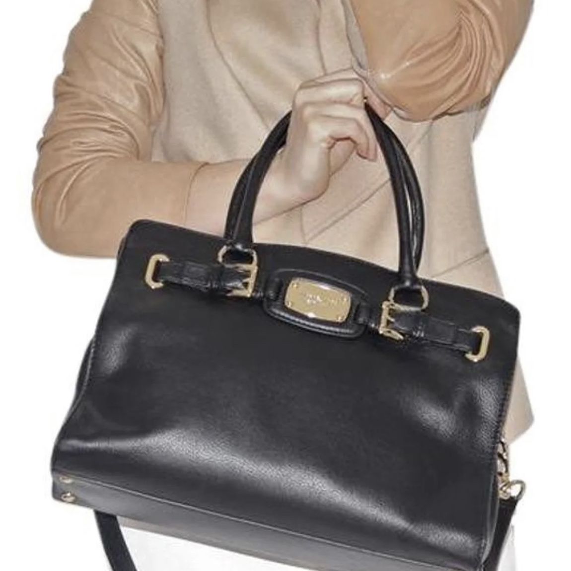 Michael Kors Hamilton Top Zip east west satchel Sholder Leather bag black