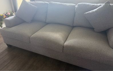 Grey Fabric Three-Seat Sofa