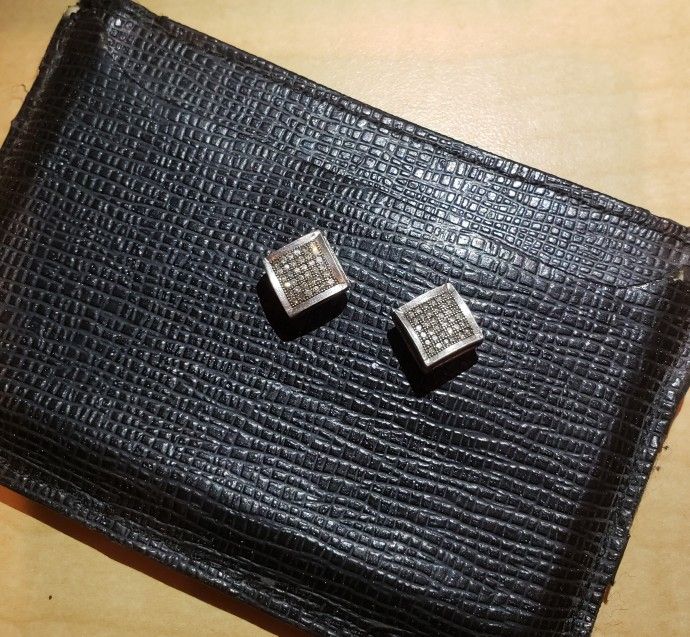 Pair Of Sterling Silver Earrings With 36 Diamonds In Each Earring 