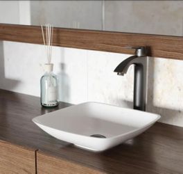 VIGO Hyacinth Modern White Stone 14 in. L x 14 in. W x 4 in. H Square Vessel Bathroom Sink