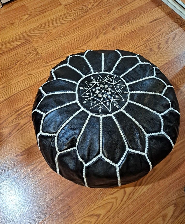 Moroccan Leather Pouf Ottoman-Unfilled