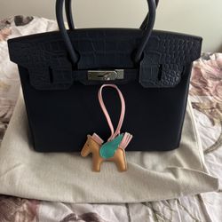 Navy Blue Leather Handbag