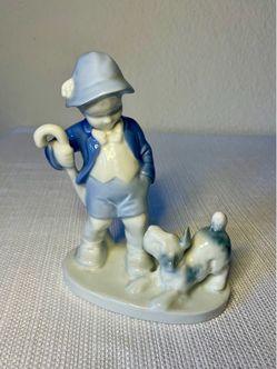 Vintage Gerold Porzellan Bavaria Boy with Dog Porcelain Figurine