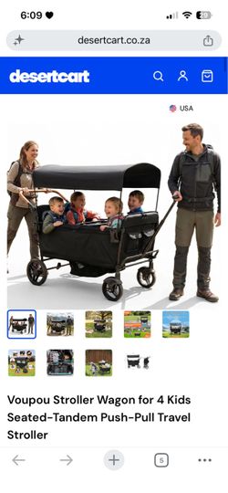 Voupou Stroller Wagon for 4 Kids Seated-Tandem Push-Pull Travel Stroller