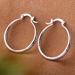 Sterling High Polished 3mm Cut Design Tube Hoop Earrings by Gold & Honey