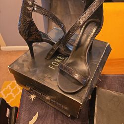Forever 21 Size 10 Black Sequin High Heels