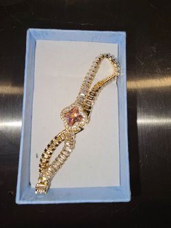 14k Gold Filled tennis Cz CLOVER bracelet