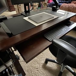 Dark Cherry Wood, Glass, and Metal Desk