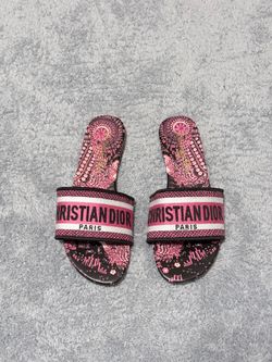 Dior Dway Embroidered Slide Sandals pink and black