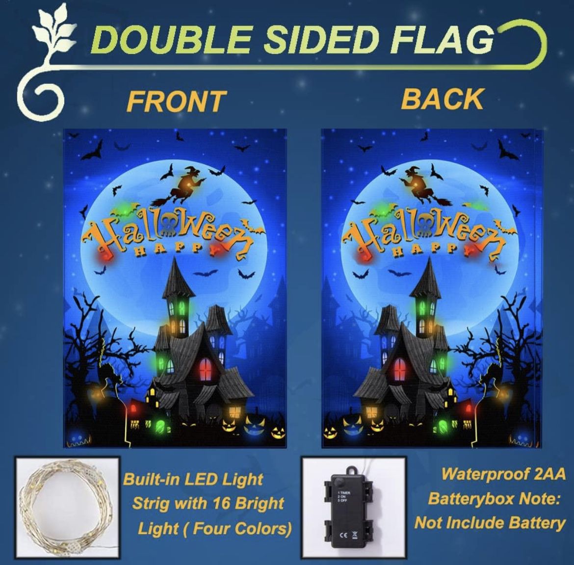 Halloween Decorations Outdoor,Halloween Garden Flag, Pudiceva LED Lighted Vertical Double Sided Burlap (12x18 Inch) 