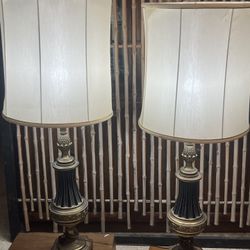 Pair Vintage Stiffel Brass Table Lamps – Hollywood Regency / MCM – Pineapple Motif – Extremely Heavy