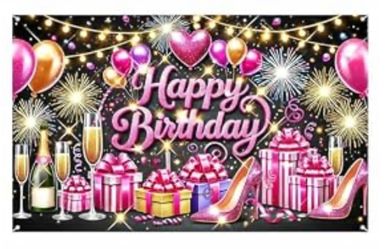 Happy Birthday Banner White Gold - Elegant Balloons Backdrop, 71x43 Inch Luxe Yard Sign for Upscale Party Decor