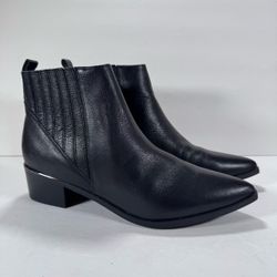 Marc Fisher Missir Black Leather Western Chelsea Block Heel Ankle Bootie Size 9M
