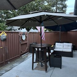 Patio Umbrella. 11-ft Aluminum Tan Auto-tilt With The Base. 