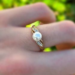 Jewelry 10k solid yellow gold 1.30CTW peal diamonds ring sz 7.00