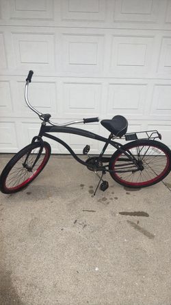 Black Beach Cruiser Bike with Red Rims