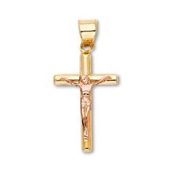 14K Two-Tone Crucifix Pendant | Classic Christian Cross with Jesus Design By Tehrani Jewelry