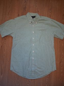 Brooks Brothers Shirt Medium Green Gingham Check 100% Cotton
