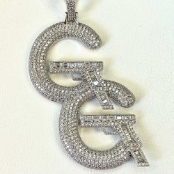 Italy 925 Sterling Silver Custom GUN 14K White Gold 5X Layered Iced Pendant, Stainless Steel Rope Chain 16”-24” Inches Set 