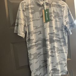 Travis Mathew Beachside Stealth Golf Polo Mens Size Small Gray Camo Print NWT MSRP 99.95