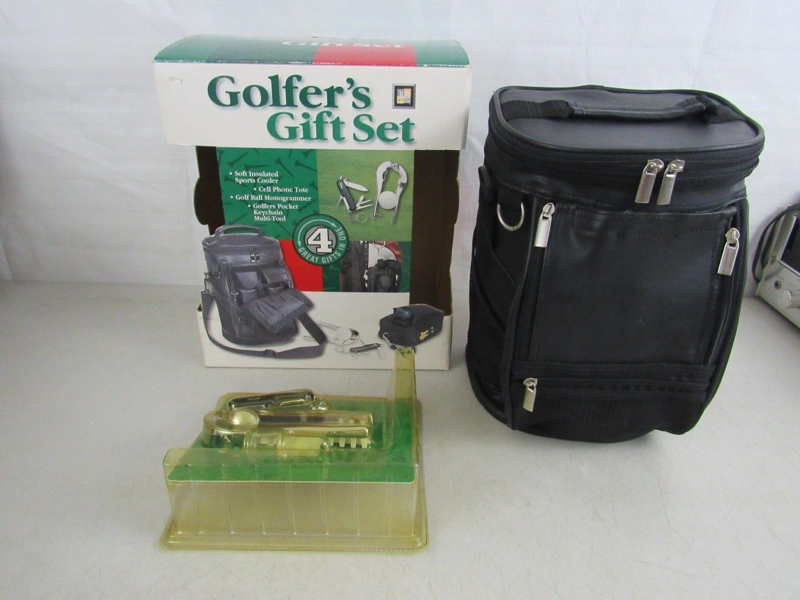 Golfer Gift Set: Golf Bag Cooler & Cell Phone Tote Ball Monogramer New


