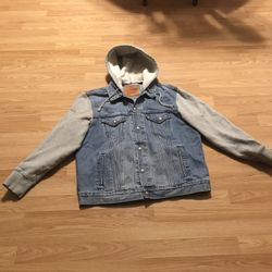 Levi’s Hooded Denim Trucker Jacket Mens Blue Gray Vintage Fit L
