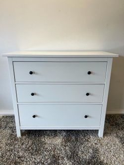 White 3-Drawer Dresser with Black Knobs