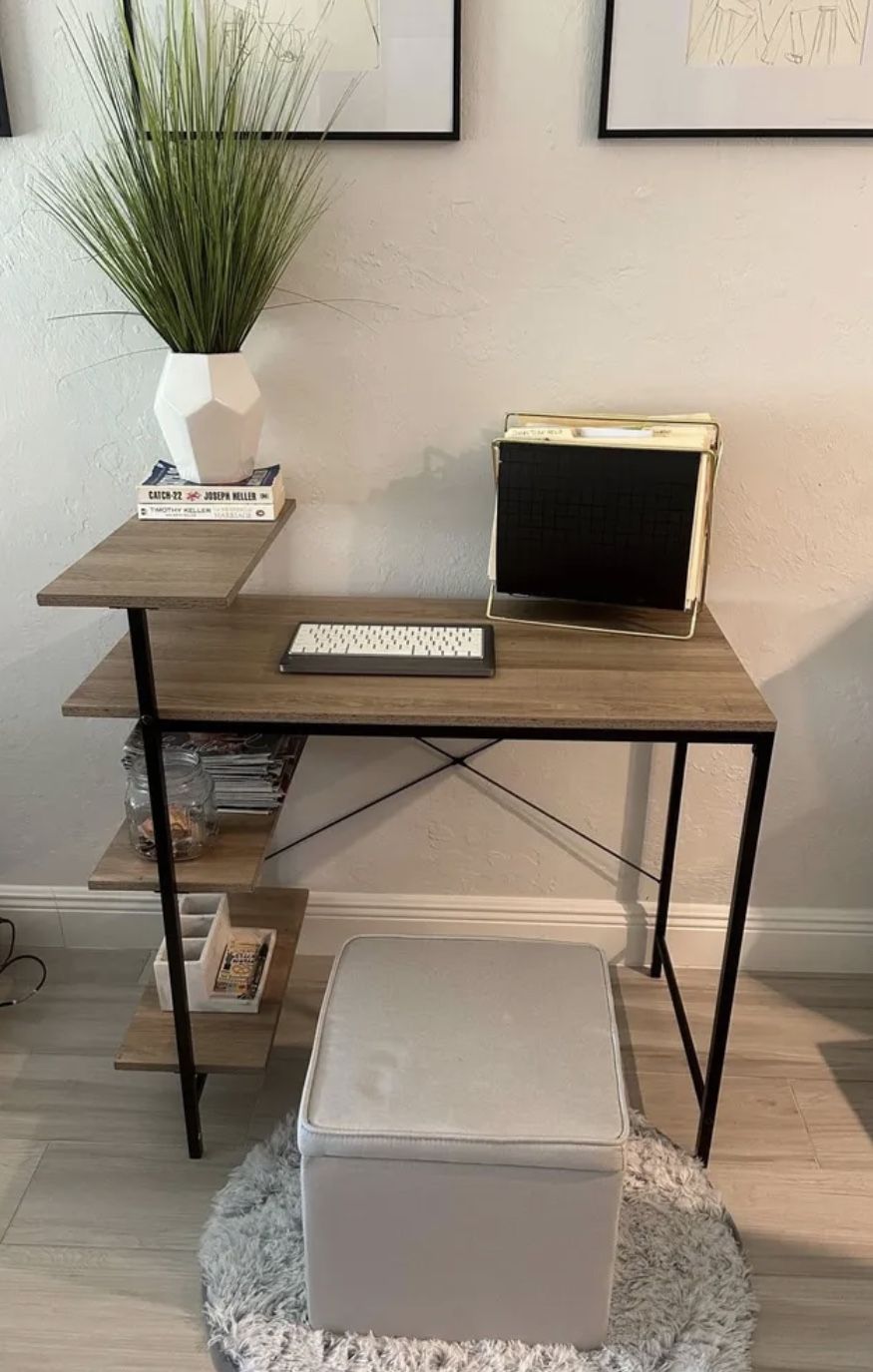 Wood & Metal Desk - Modern Open Shelf Desk