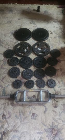 Weight plates. Tricep bar
