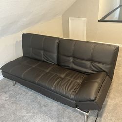 Brown Leather Futon with Charging Outlet