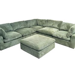 Boho Green Cloud Sectional W/ Ottoman