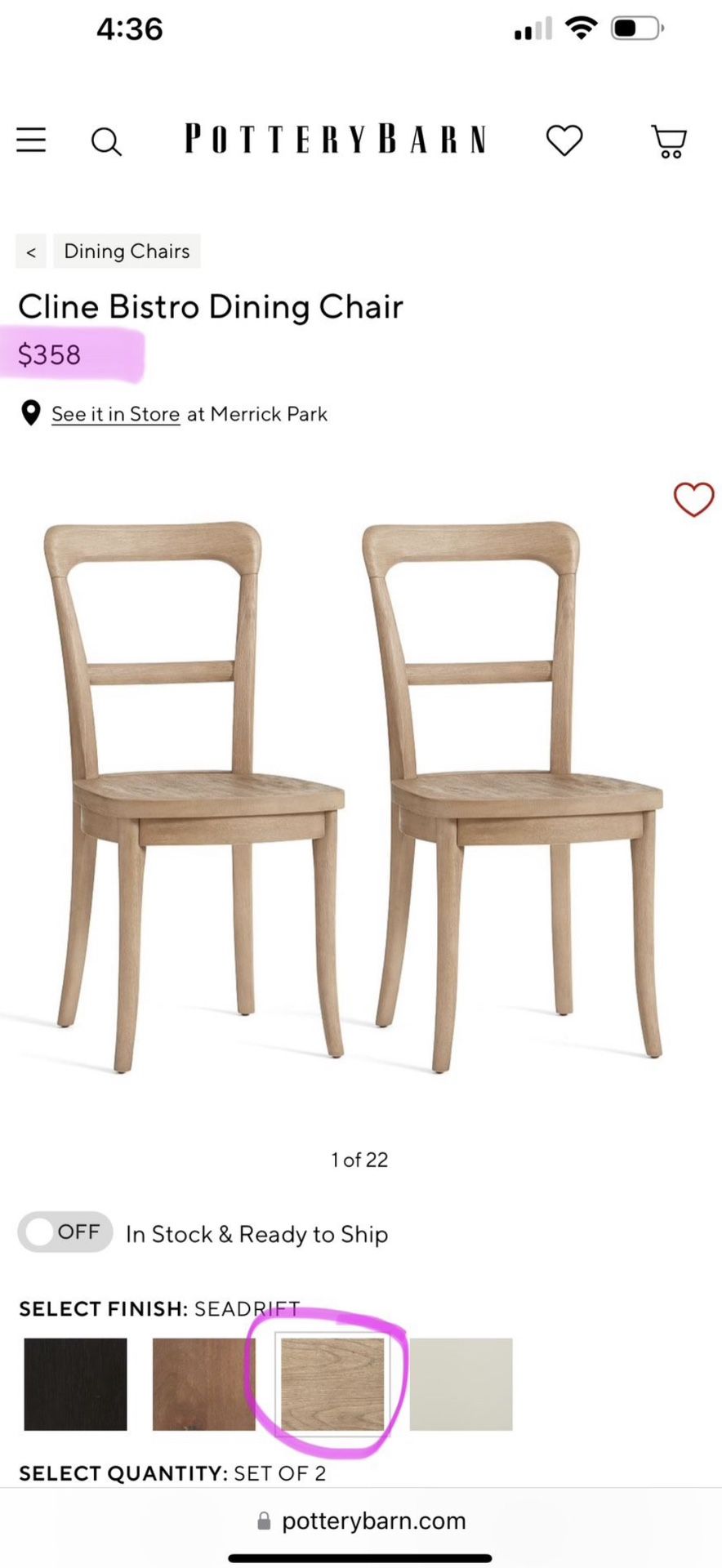 (4) Potterybarn Cline Bistro dining chairs BRAND NEW