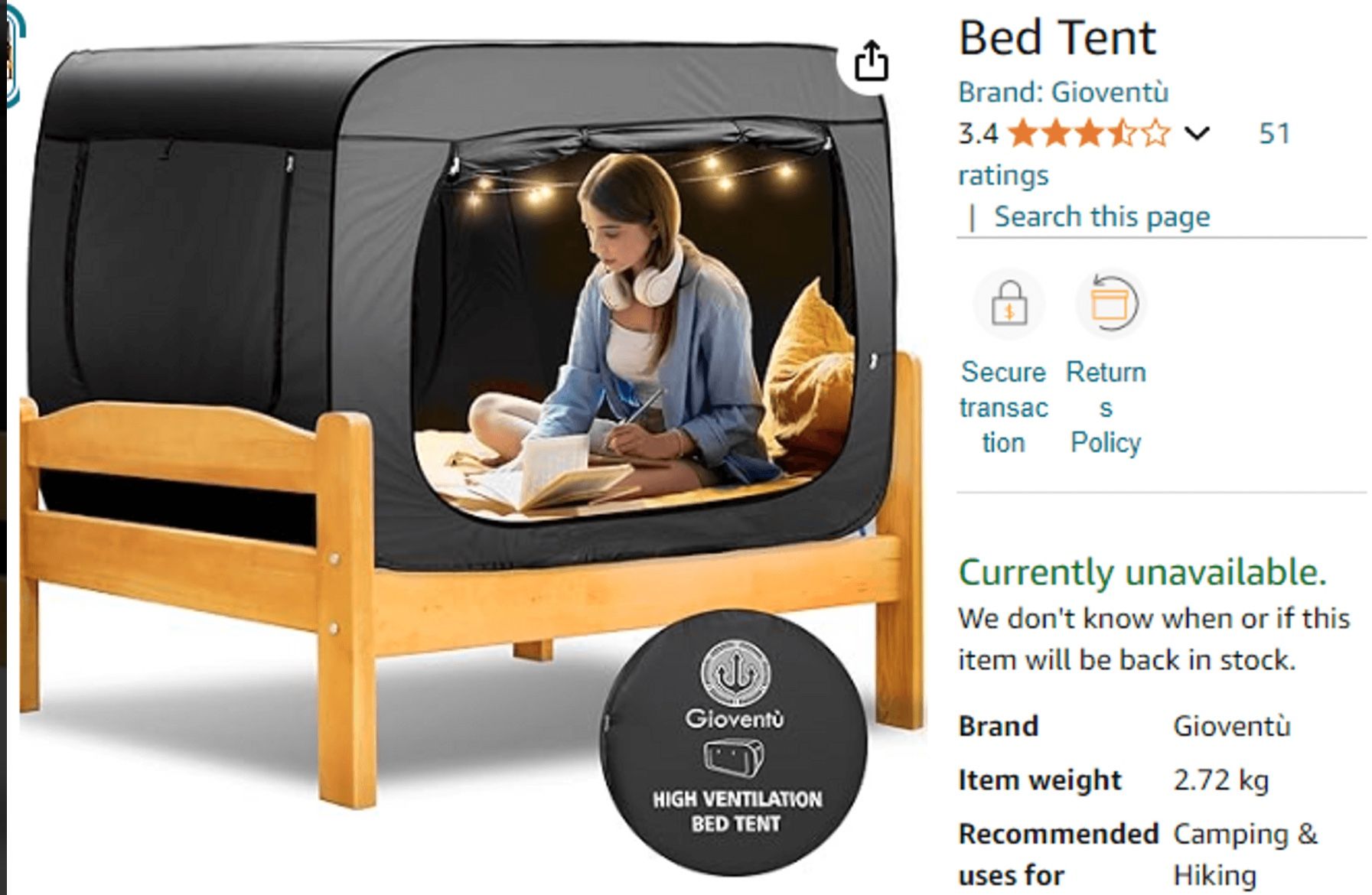 Blackout Twin Bed Tent