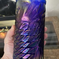 John Cook Iridescent Art Glass Koi Fish 5 3/4 Tumbler 