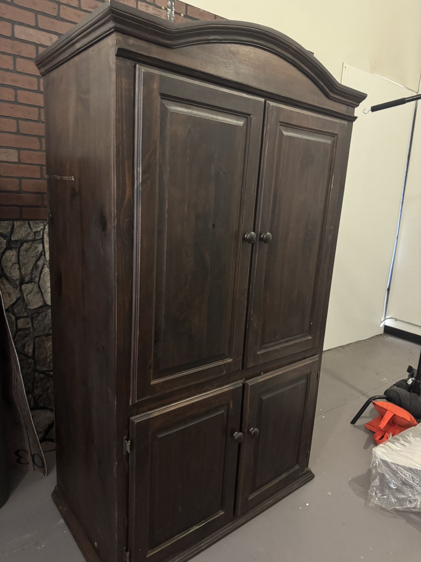Dark Stained Solid Wood Armoire Cabinet