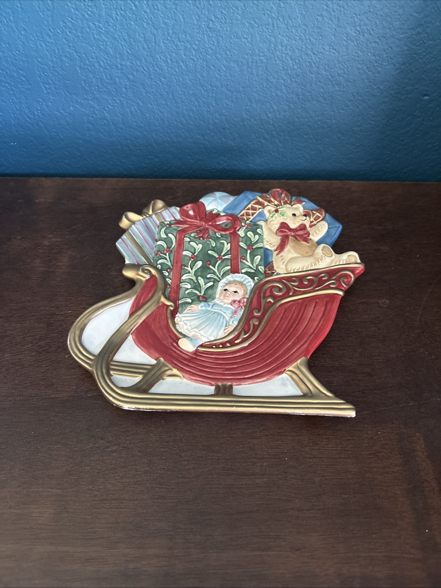 Teaddy"s Christmas, Sleigh Fitz & Floyd Canape Serving Plate Dish 8"