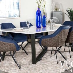 Rectangular 87-inch Faux Marble Dining Table White