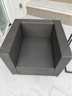 2 wicker premium all weather  patio chairs one ottoman(side table ) and one side table .