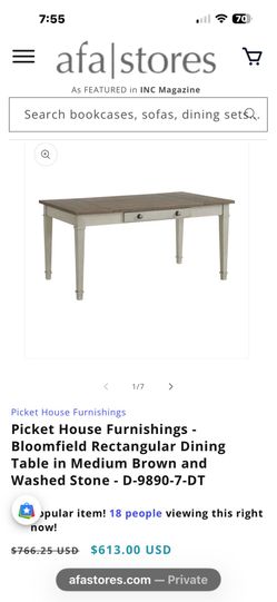 Dining Table 66"W × 36"D × 31"H