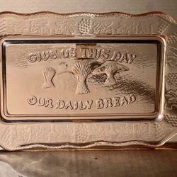 Tiara Blush Glass Plate - Give Us This Day Our Daily Bread