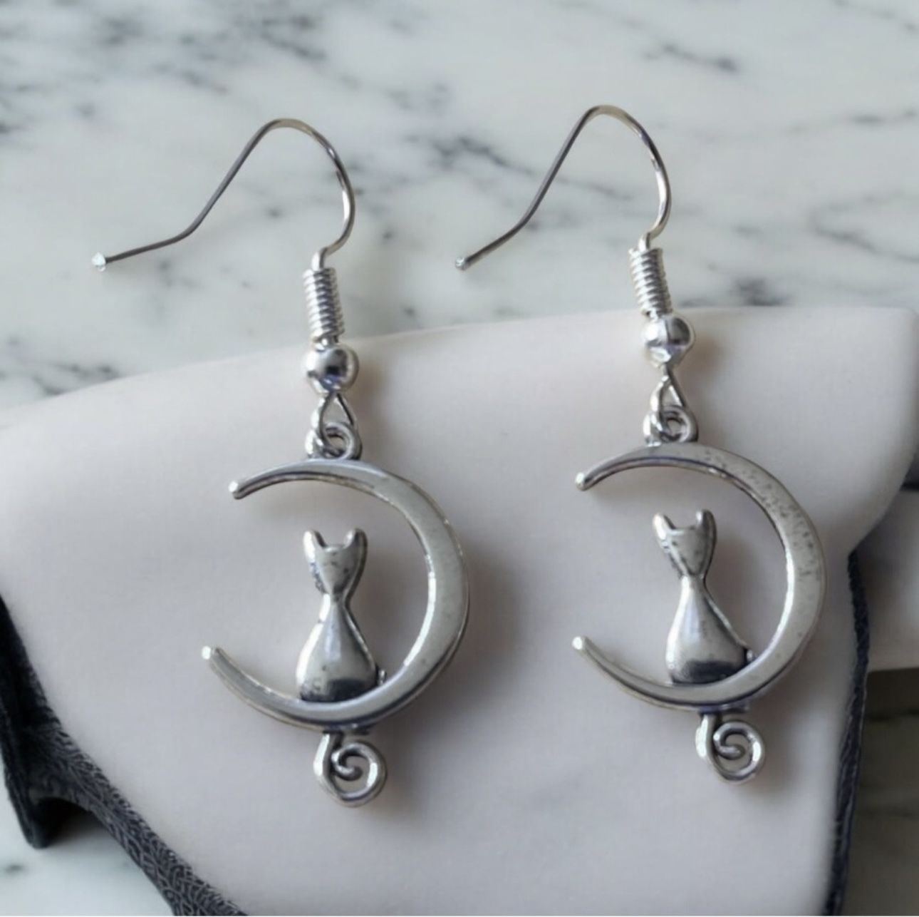Cats Sitting on the Moon Earrings - Handmade NEW