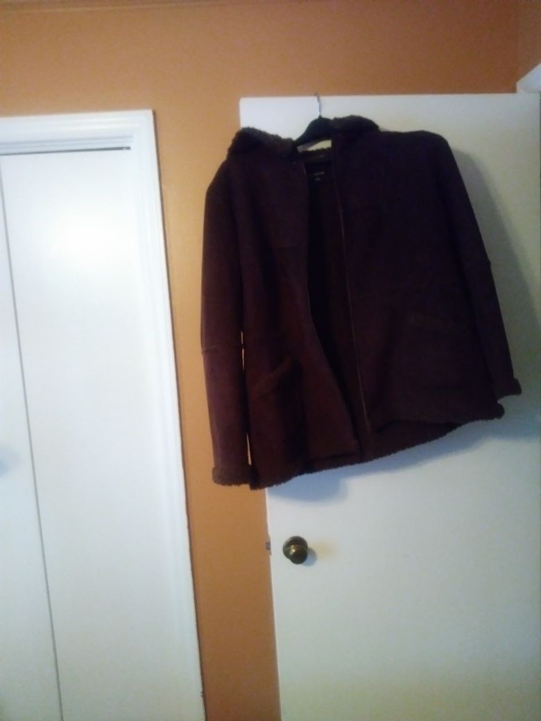 Jones New York Faux Wool Acrylic Brown Hooded Coat XL